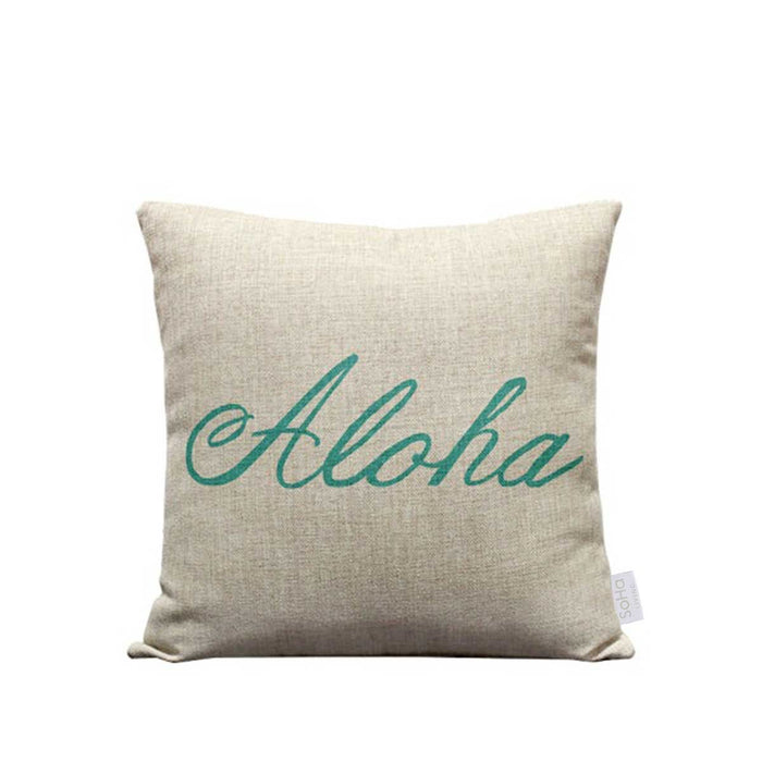 18x18in Aloha Script Pillow Cover, Aqua Letter