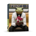 A 500-piece jigsaw puzzle box with a frog man holding flowers on New York subway