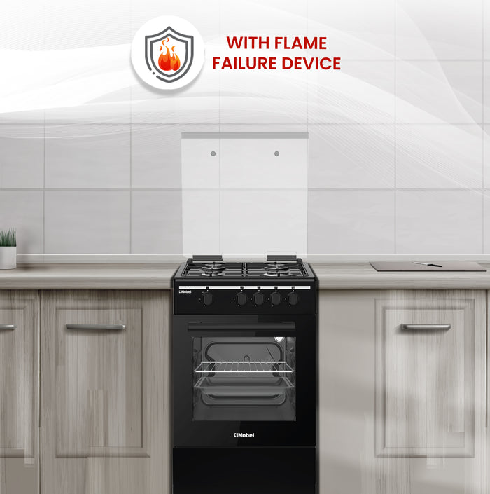 50x50 Gas Cooker with 4 Gas Burners, Gas Oven, Euro Pool Type Hob, Made in Turkey - NGC5000BK