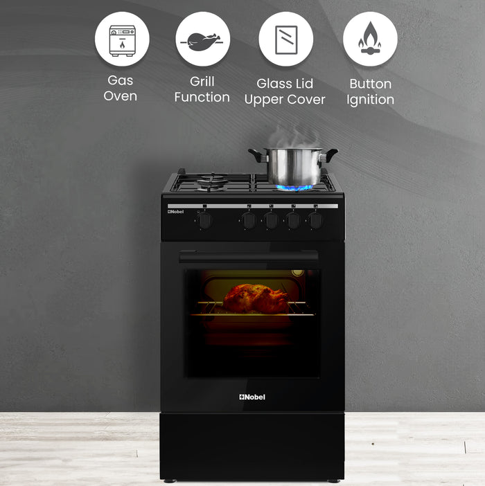 50x50 Gas Cooker with 4 Gas Burners, Gas Oven, Euro Pool Type Hob, Made in Turkey - NGC5000BK