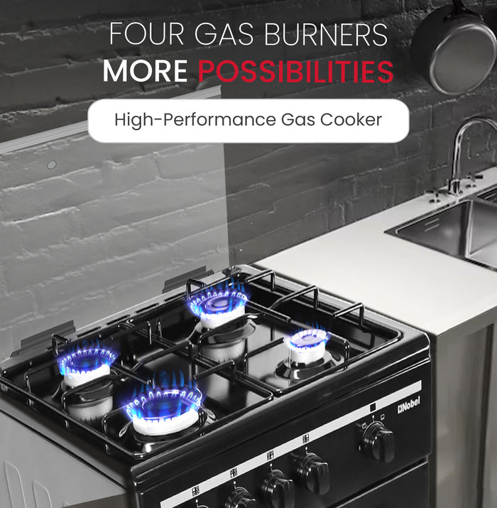 50x50 Gas Cooker with 4 Gas Burners, Gas Oven, Euro Pool Type Hob, Made in Turkey - NGC5000BK