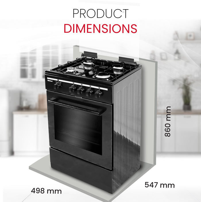 50x50 Gas Cooker with 4 Gas Burners, Gas Oven, Euro Pool Type Hob, Made in Turkey - NGC5000BK