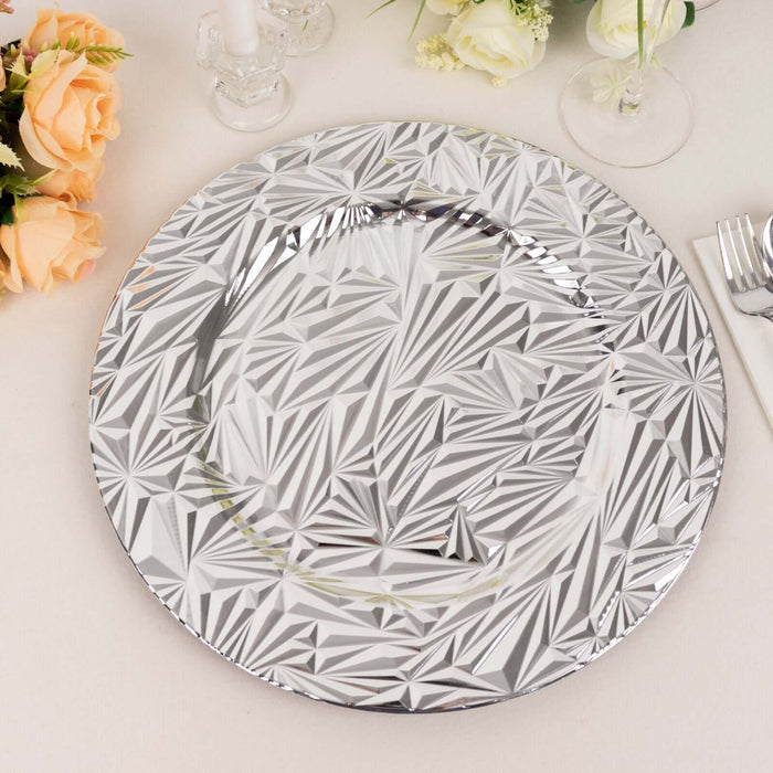 Elegant silver decorative plate with geometric pattern for dining table