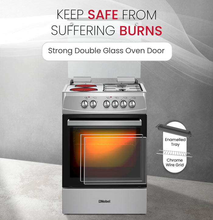 60x60 Cooking Range with 2 Gas Burners & 2 Electric Hotplates, 70L Electric Oven, Made in Turkey – NGC7222I