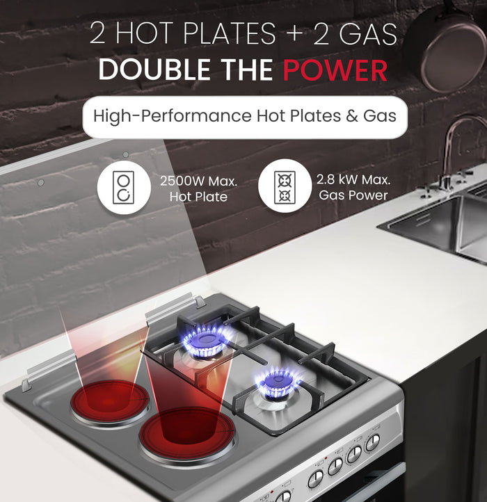 60x60 Cooking Range with 2 Gas Burners & 2 Electric Hotplates, 70L Electric Oven, Made in Turkey – NGC7222I