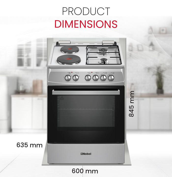 60x60 Cooking Range with 2 Gas Burners & 2 Electric Hotplates, 70L Electric Oven, Made in Turkey – NGC7222I
