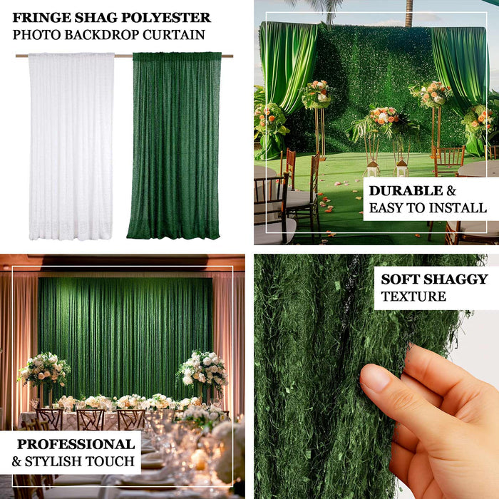 Fringe shag polyester photo backdrop curtain in green and white, stylish and easy to install.