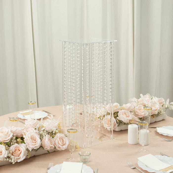 Elegant crystal beaded table centerpiece with pink roses