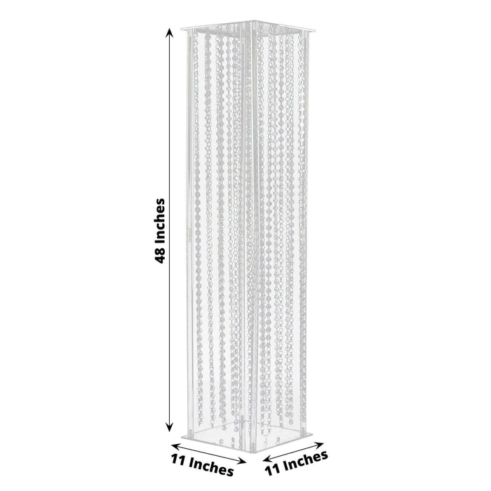 Clear acrylic display stand, 48 inches tall, 11 inches wide.