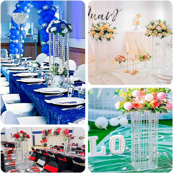 Elegant floral centerpieces for event decor in various stylish settings.