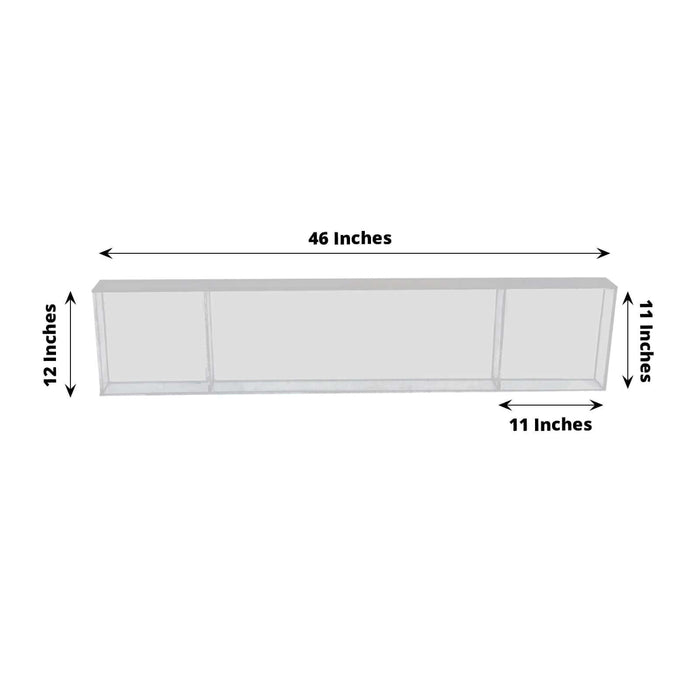 Clear acrylic display shelf, 46x12x11 inches, ideal for home decor or retail use.