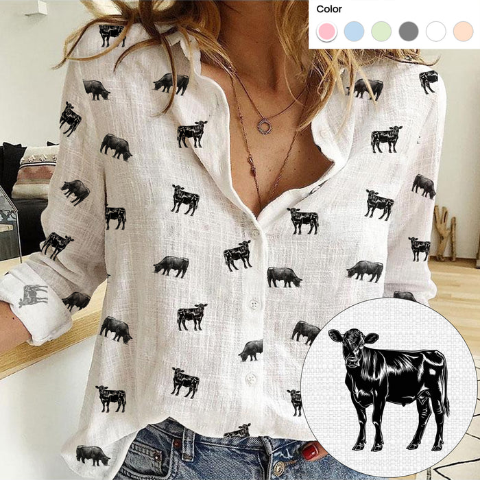 Angus Cattle icon pattern - Women's Mock Linen Shirts for farmers - myfunfarm