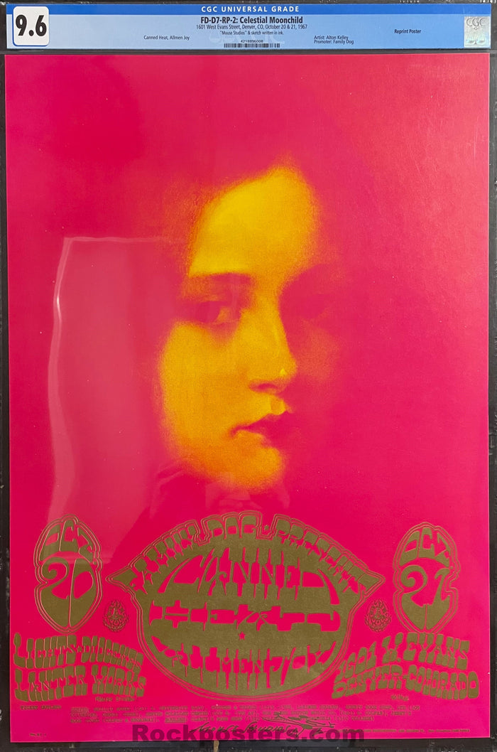 AUCTION - FDD-7-RP-2 - Canned Heat - Alton Kelley - Mouse Signed - 1968 Poster - Family Dog Denver - CGC Graded 9.6