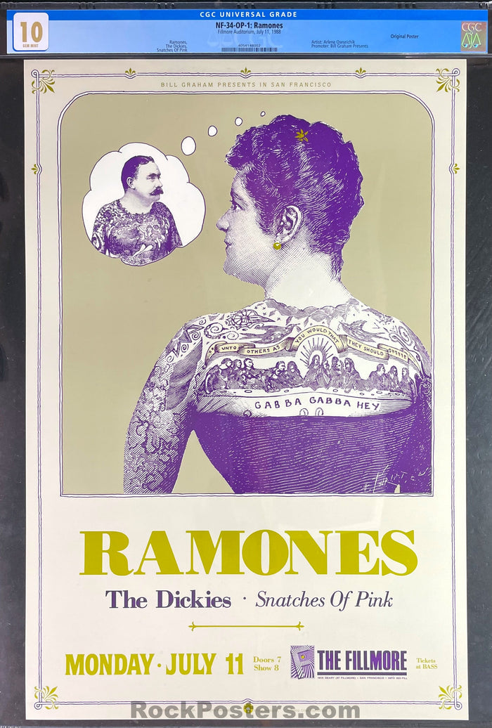 AUCTION - NF-34 - The Ramones - Arlene Owseichik - 1988 Poster - The Fillmore  - CGC Graded 10 GEM MINT