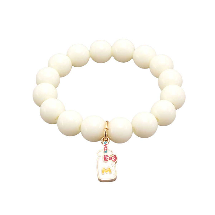 Beaded Charm Bracelet, Milktea