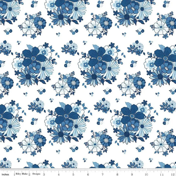 Blue Blooms and Thread - Main White - C17120-WHITE