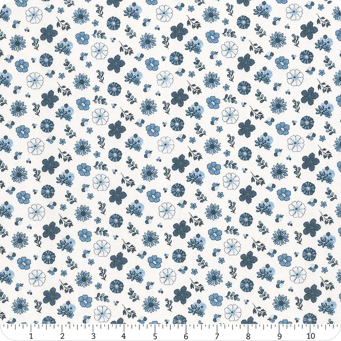 Blue Blooms and Threads - White Floral - C17122-WHITE