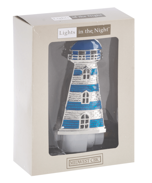 Blue Striped Lighthouse Night Light