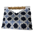 Blue & White Bamboo Handle Hand-Beaded Bag