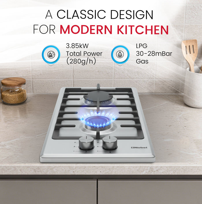 Builtin - Hobs Stainless Steel 30cm 2 Gas Burners NBH3202SSH