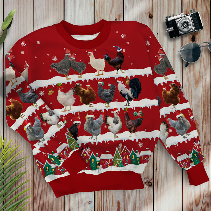 Chickens in Snow - Merry Christmas - Unisex Sweatshirt and Pants - myfunfarm