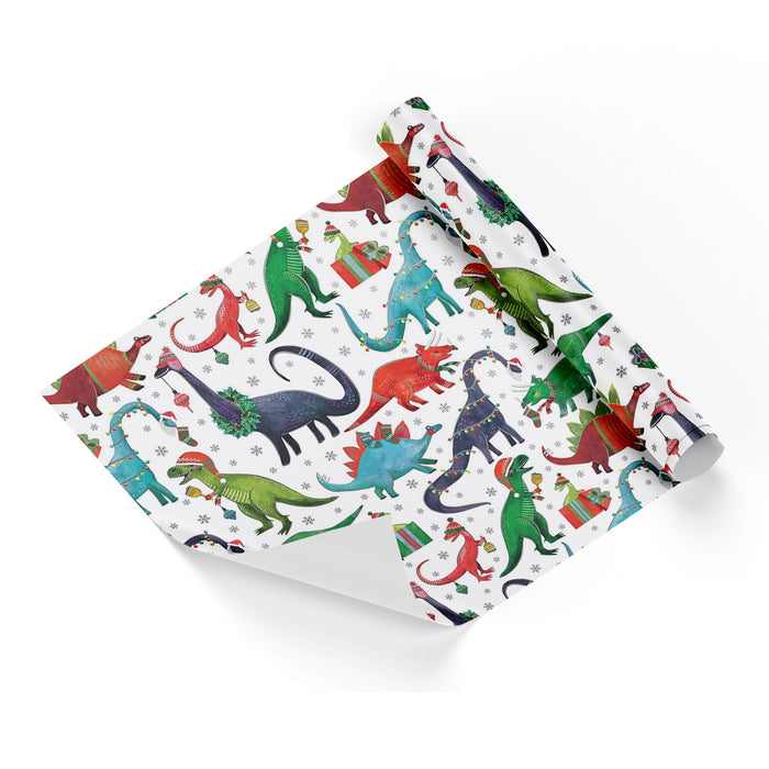 Childrens Christmas Dinosaurs White Base Wrapping Paper