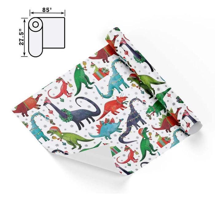 Childrens Christmas Dinosaurs White Base Wrapping Paper