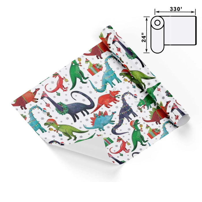 Childrens Christmas Dinosaurs White Base Wrapping Paper