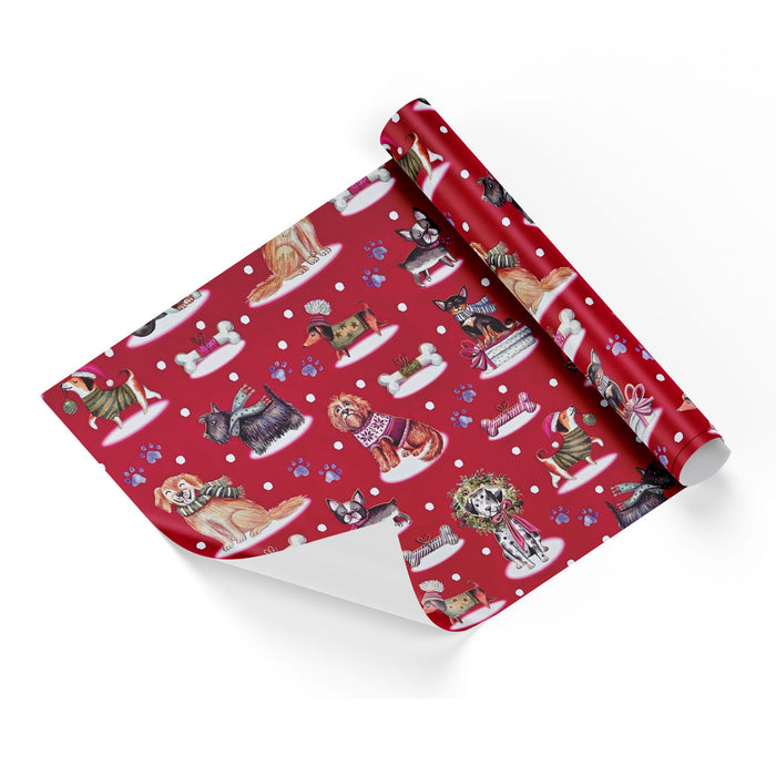 Childrens Christmas Dogs Red Base Wrapping Paper