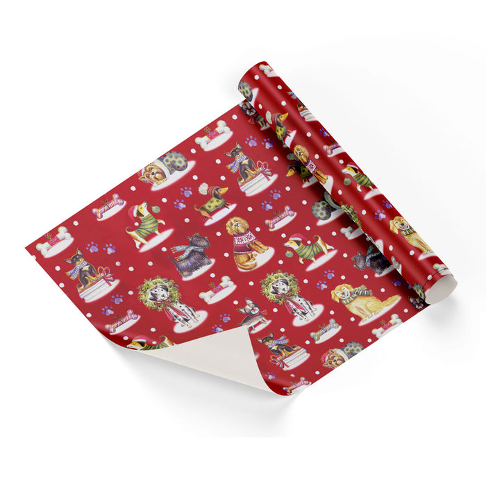 Childrens Christmas Dogs Red Base Wrapping Paper