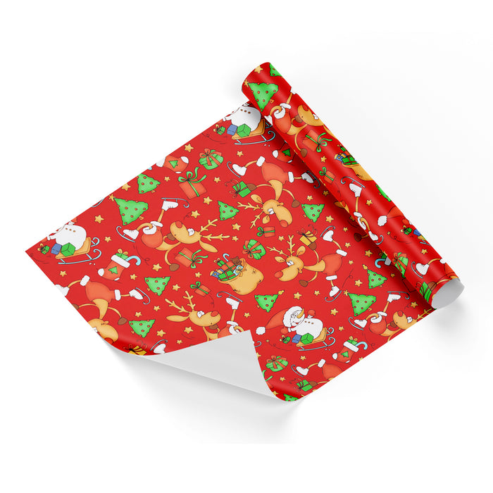 Childrens Christmas Festive Kids Red Base Wrapping Paper
