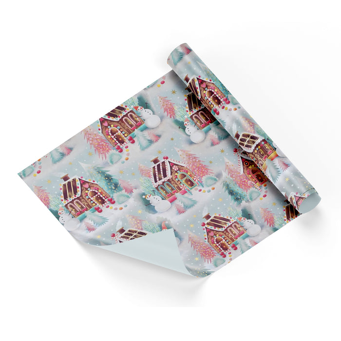 Childrens Christmas Retro Gingerbread House Wrapping Paper