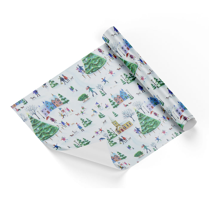 Christmas Village White Base Wrapping Paper
