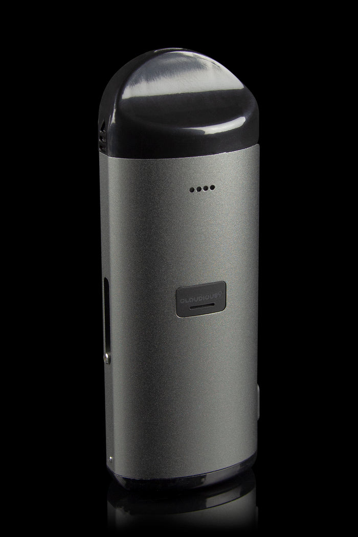 Sleek, silver cannabis vaporizer with "Cloudious9" branding.