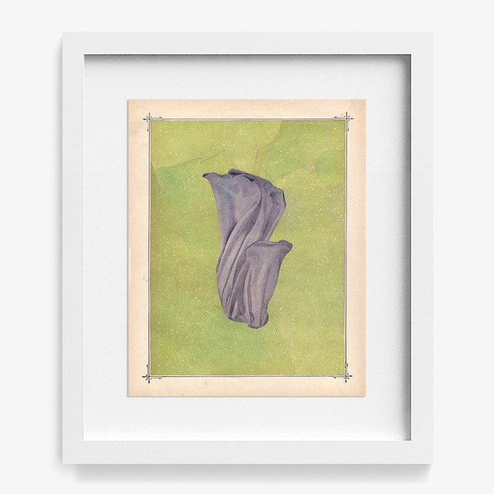 Michael DeSutters Color Play 107 print a vertical abstract featuring draped purple fabric on a light green background