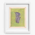 Michael DeSutters Color Play 107 print a vertical abstract featuring draped purple fabric on a light green background