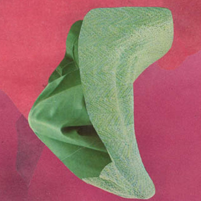 Abstract print Color Play 133 by Michael DeSutter featuring a green organic shape on a fuchsia background