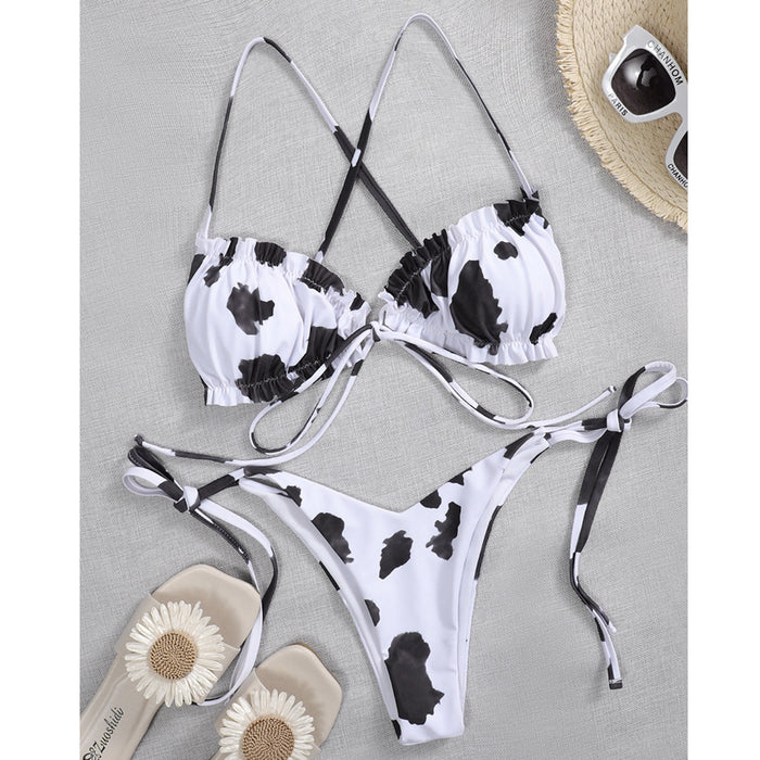 Cow Pattern Bikini Set Push Up Swimwear - myfunfarm