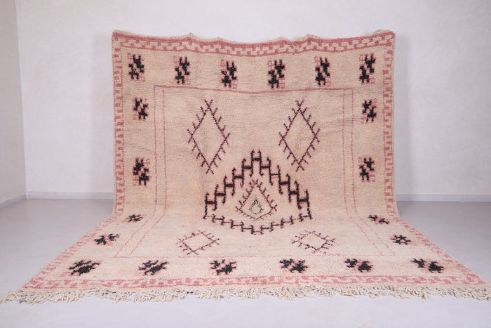 Custom vintage Moroccan rug with black berber motifs and pink borders - custom moroccan rugs