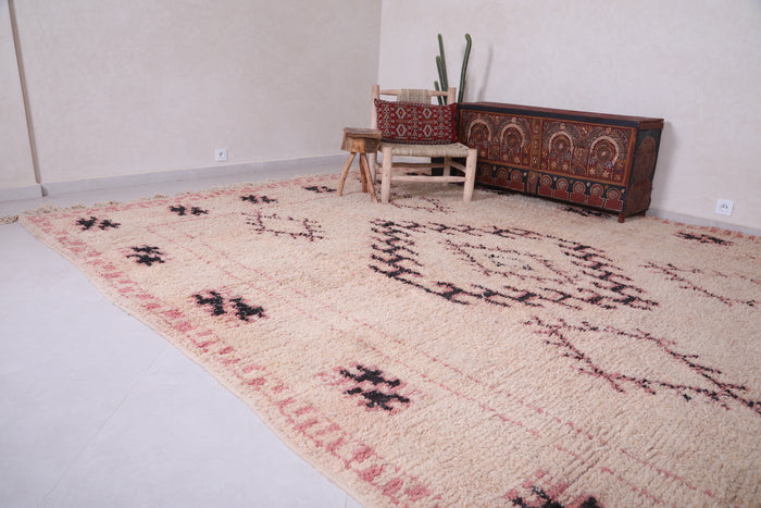 Custom vintage Moroccan rug with black berber motifs and pink borders - custom moroccan rugs