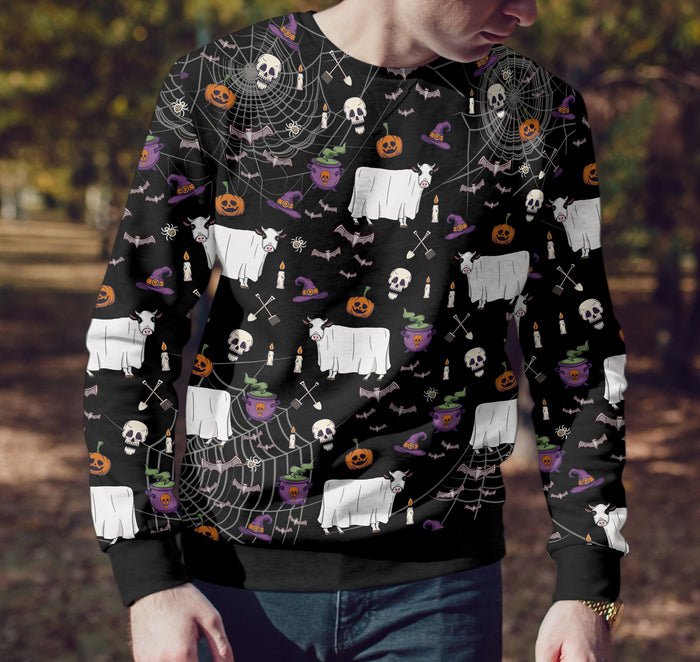 Cute Cow Ghost Halloween pattern - Unisex Hoodie, Sweatshirt, Pants for Adult and Kid - myfunfarm