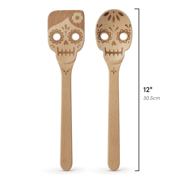 Genuine Fred - Dead Set Wooden Utensils showing dimensions - 12" tall