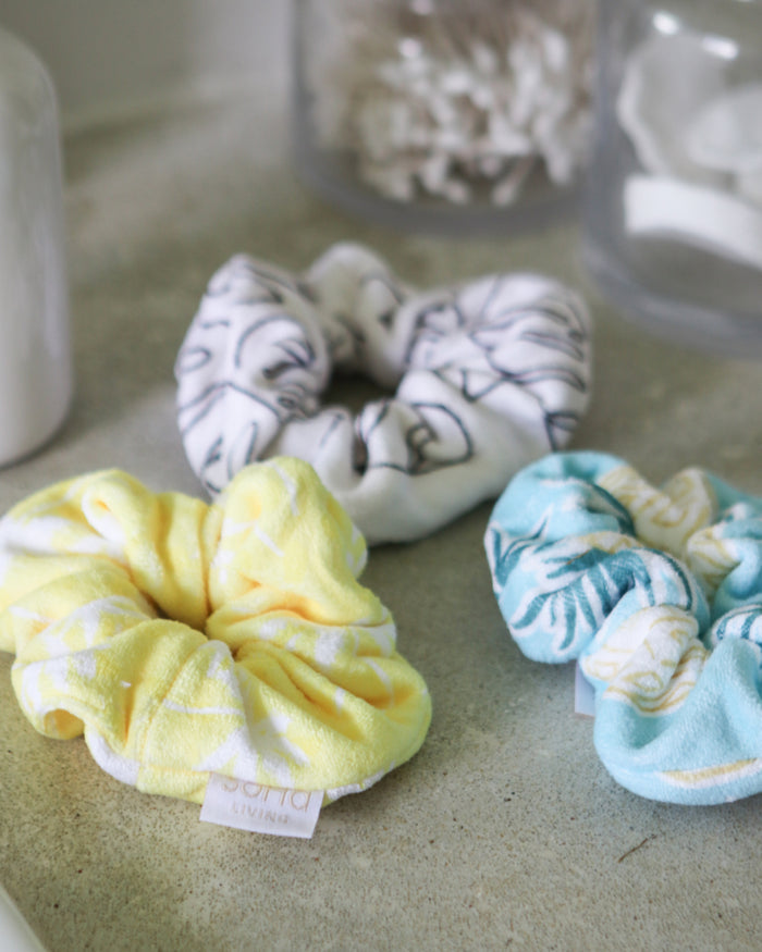 Dotted Palm Tree on Yellow Scrunchie, Set of 2