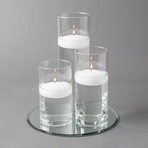 Eastland Round Mirror and Cylinder Vase Centerpiece with Richland 3" Floating Candles Set of 48