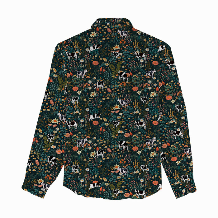 Floral Dairy cow pattern Women's Mock Linen Shirts for farmers - myfunfarm