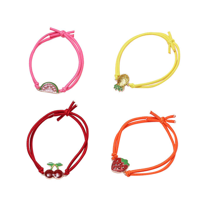Glitter Fruit Charm Elastic Bracelet, 4 Set