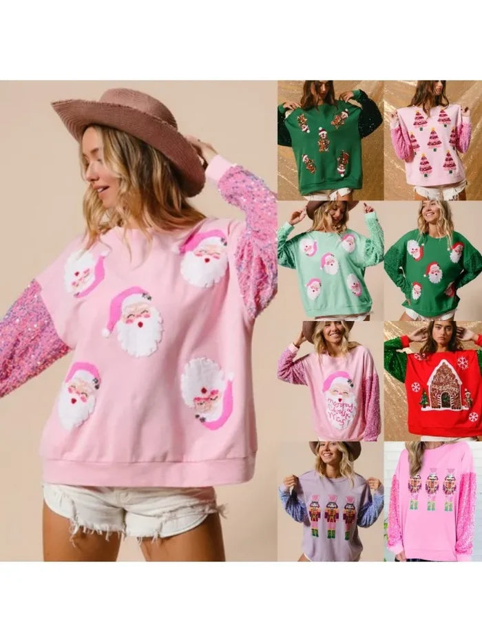 Glitter Women sweatshirt Merry Christmas - myfunfarm