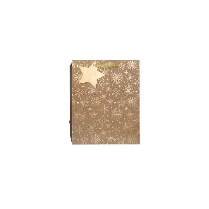 KRAFT CHRISTMAS GIFT BAG GOLD STARS 7"x9"x4"
