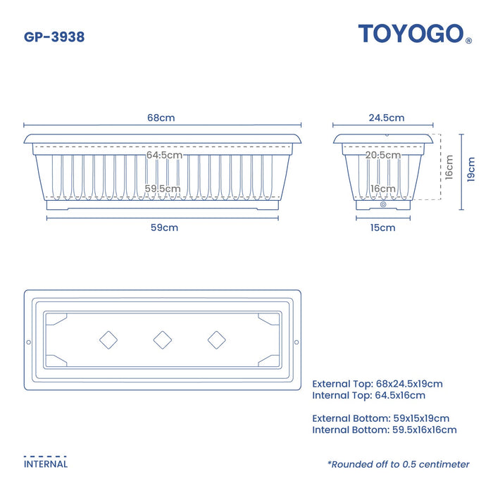 GURO RECT PLANTER POT - L (GP3938)