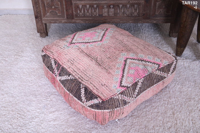 Handmade azilal ottoman berber pink rug pouf - kilim pouf